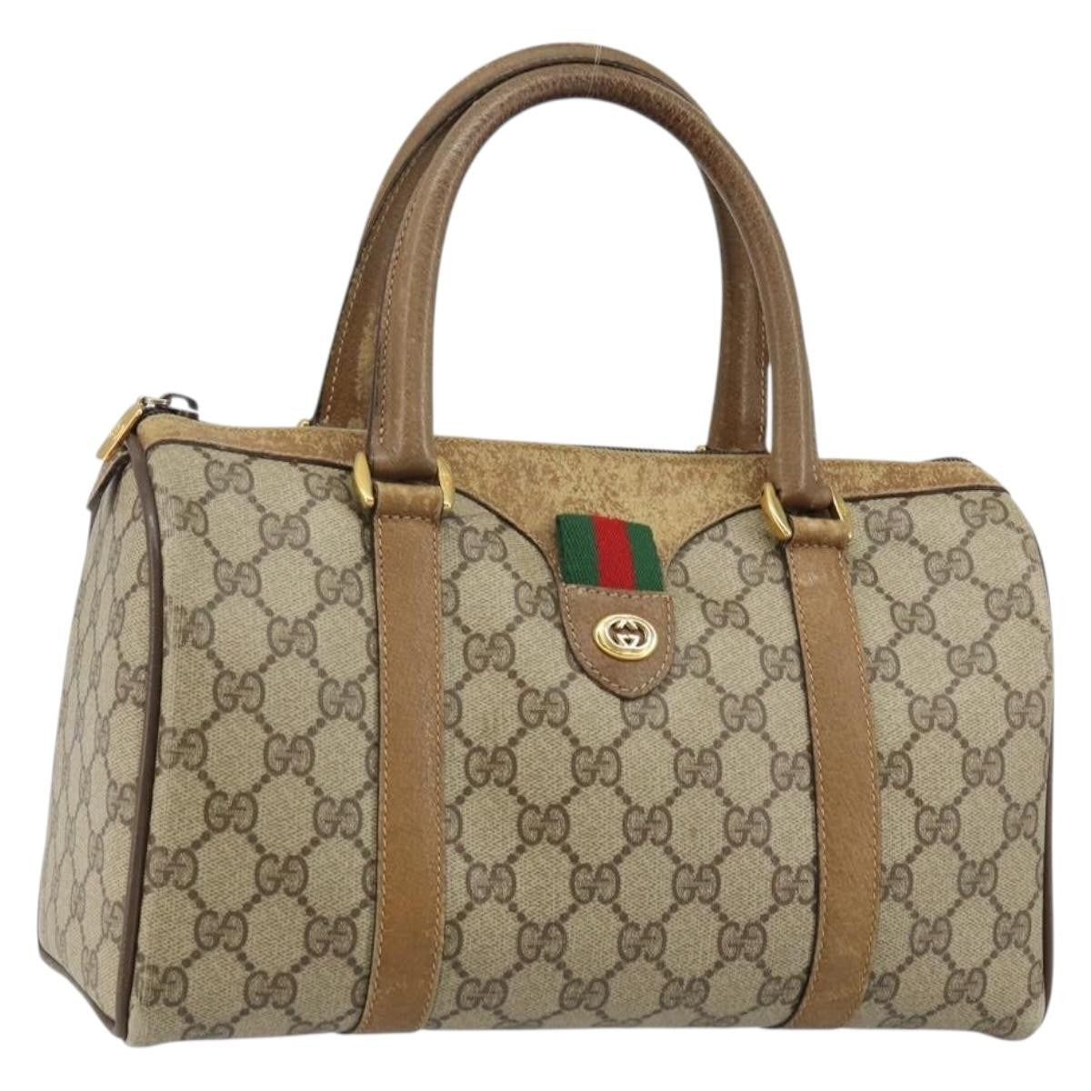 Gucci GUCCI GG Supreme Web Sherry Line Boston Bag PVC Beige Gold 40 02 006 Authentic 144227