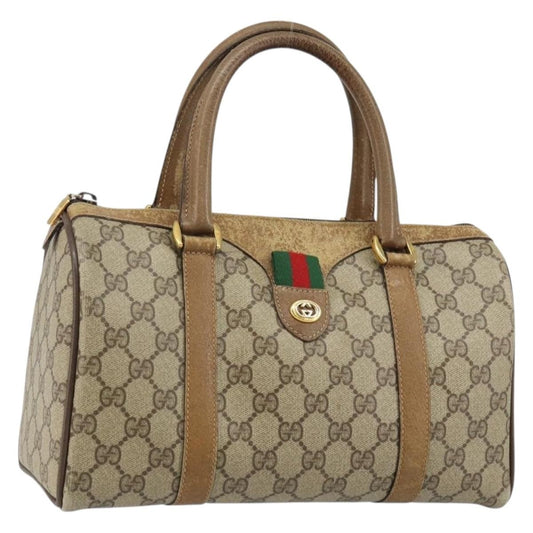 Gucci GUCCI GG Supreme Web Sherry Line Boston Bag PVC Beige Gold 40 02 006 Authentic 144227