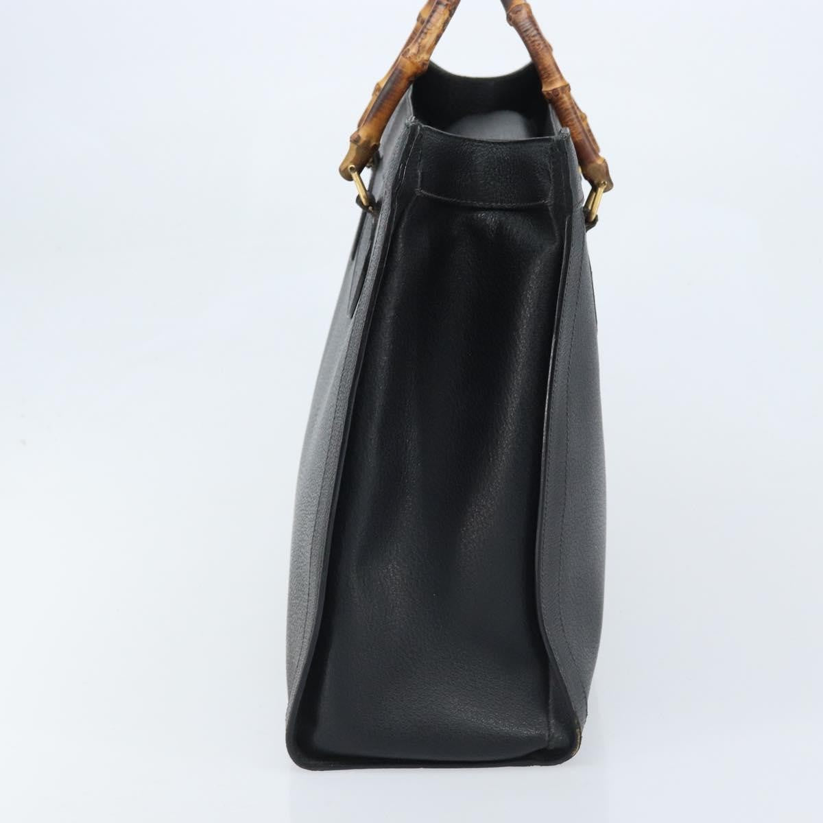 Gucci GUCCI Bamboo Tote Bag Leather Black Gold 002 1186 0259 Authentic 174576
