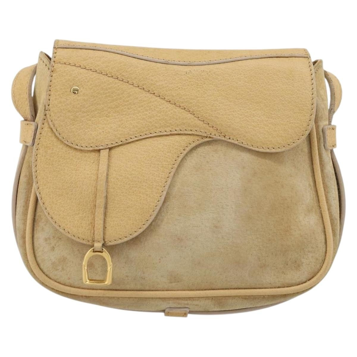 Gucci GUCCI Saddle Shoulder Bag Suede Beige Gold Authentic ep14557