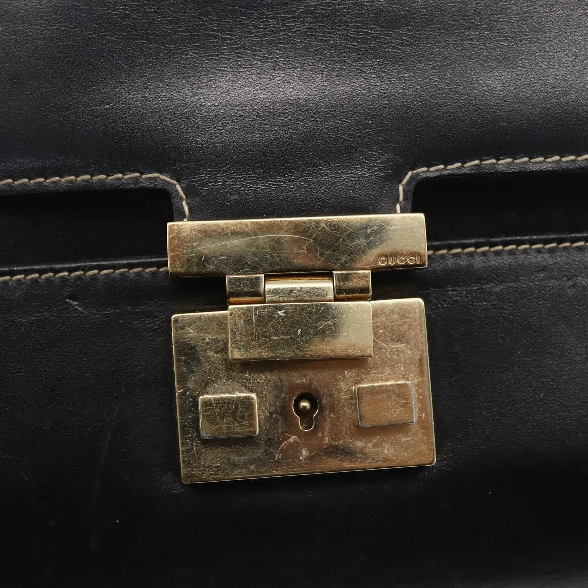 Gucci GUCCI Shoulder Bag Leather Black Gold 001 4214 Authentic 148566