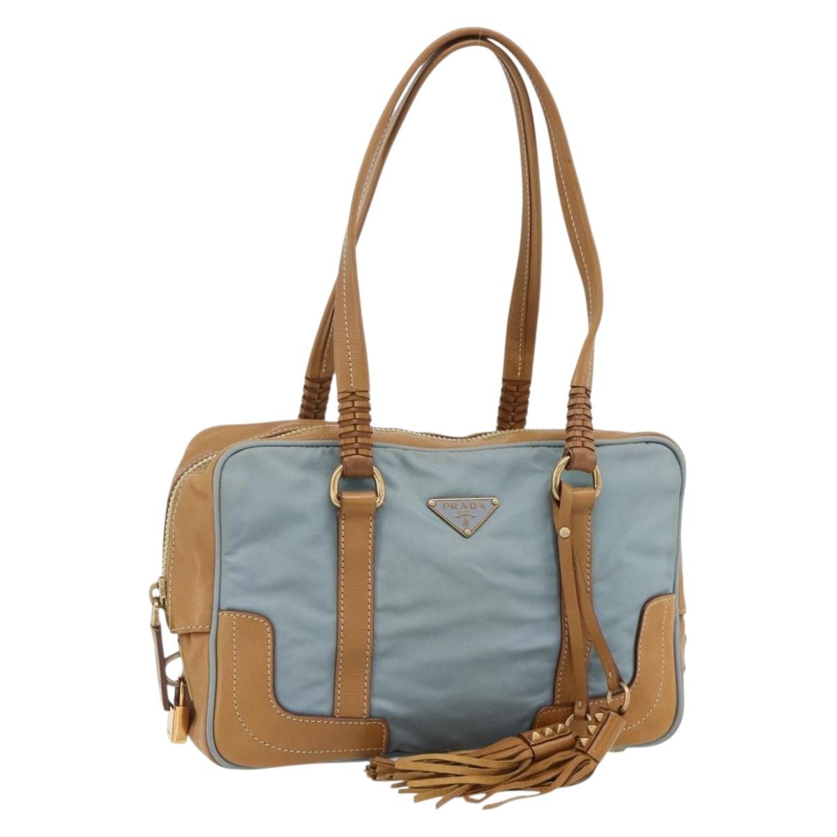 Prada PRADA Shoulder Bag Nylon Light Blue Gold Authentic 179021