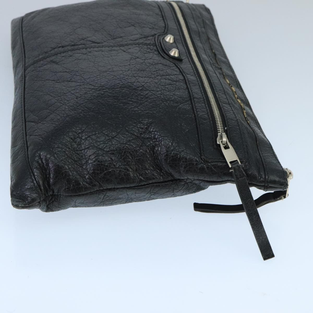 Balenciaga BALENCIAGA Clutch Bag Leather Black Silver 273023 Authentic bs19499