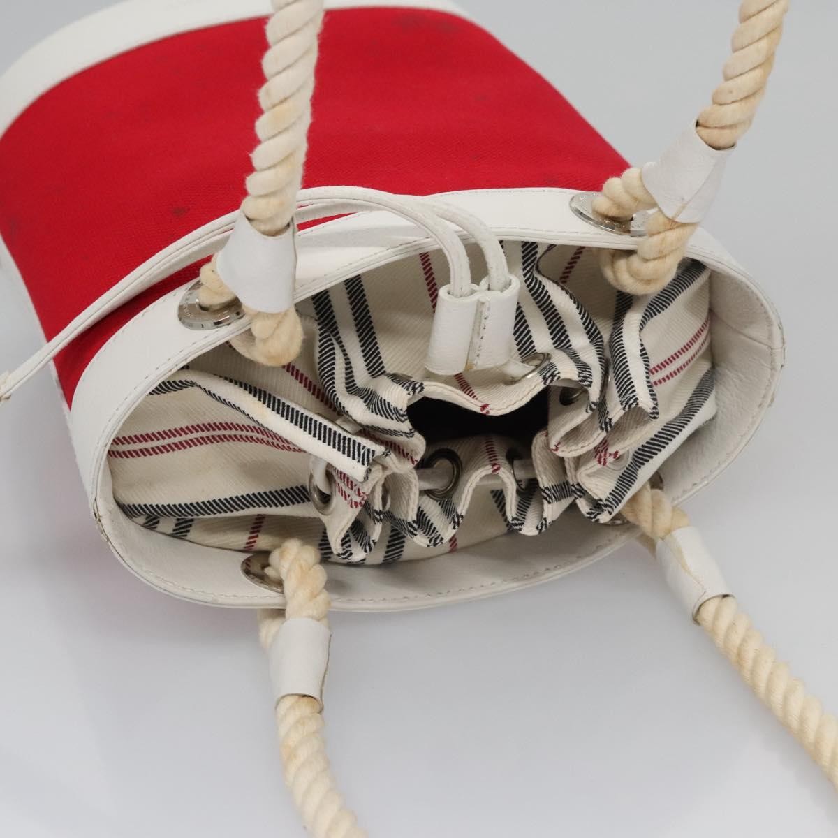 Burberry BURBERRY Blue Label Hand Bag Canvas Leather Red White Silver Authentic 113132