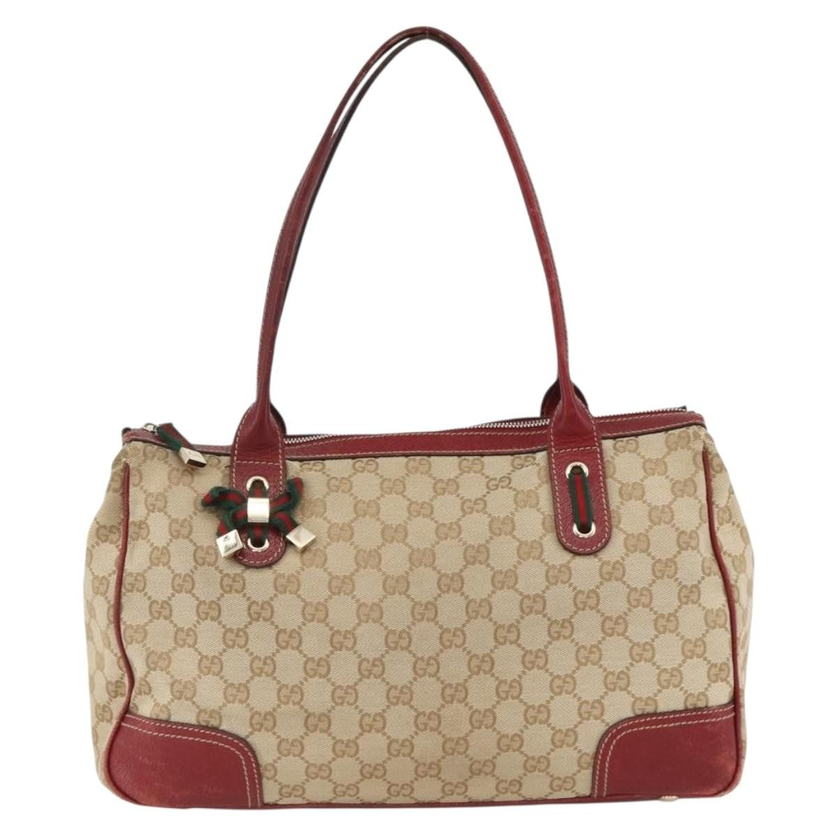 Gucci GUCCI GG Canvas Web Sherry Line Pretty Tote Bag Beige Gold 177052 Authentic fm5307