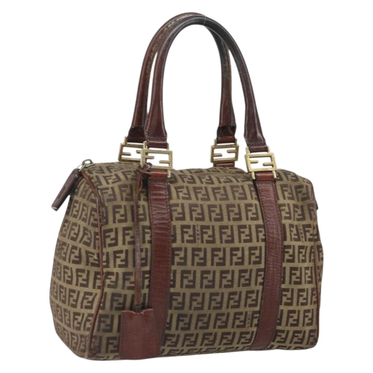 Fendi FENDI Zucchino Canvas Hand Bag Beige Gold Authentic ka2154