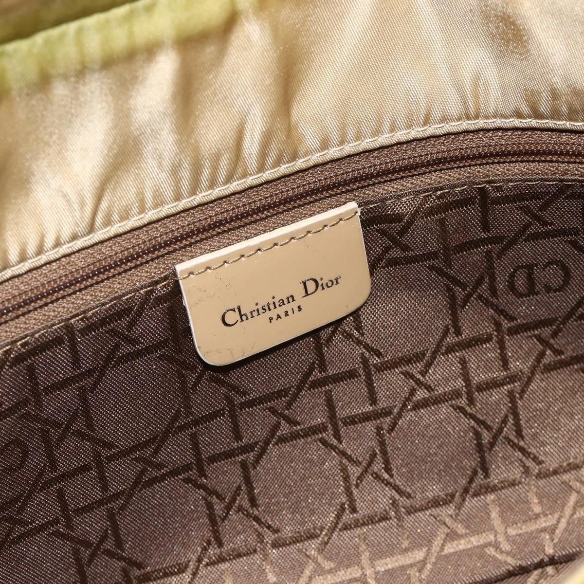 Dior Christian Dior Maris Pearl Shoulder Bag Nylon Beige Silver Authentic 180083