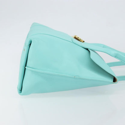 Salvatore Ferragamo Salvatore Ferragamo Gancini Hand Bag Leather Turquoise Blue Gold Authentic 150296