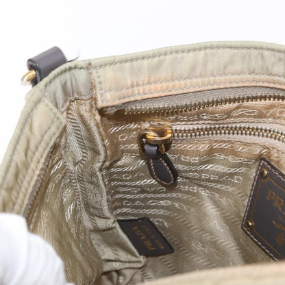 Prada PRADA Shoulder Bag Nylon Leather Beige Gold Authentic SW1841