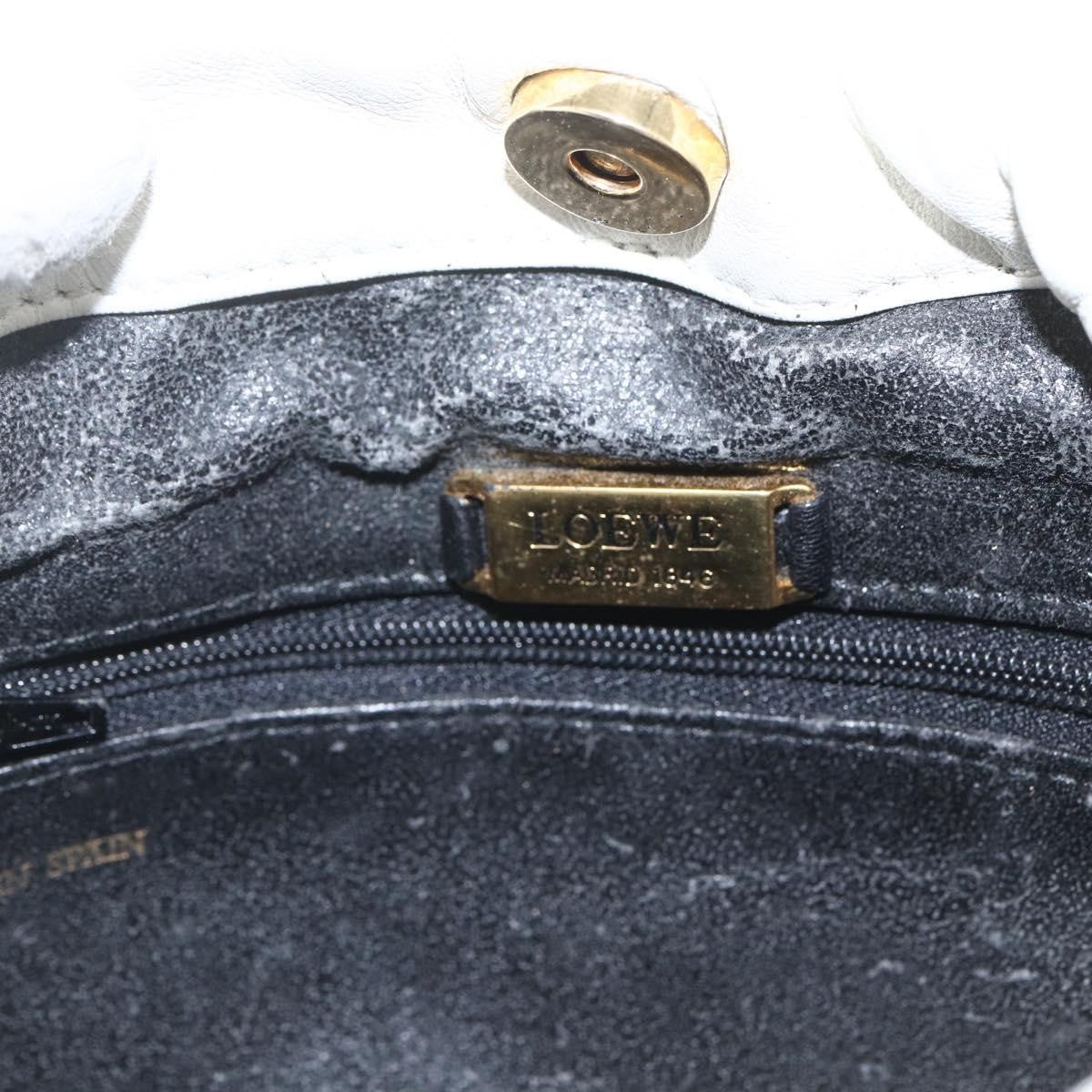 Loewe LOEWE Anagram Shoulder Bag Leather White Gold Authentic 162166
