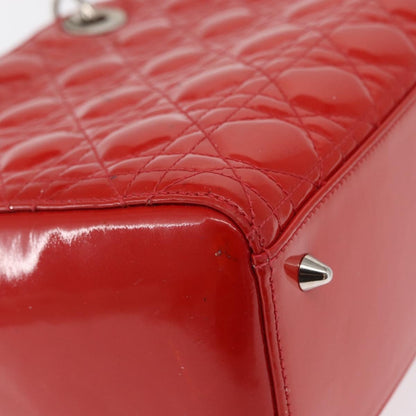 Dior Christian Dior Canage Hand Bag Patent leather Red Silver Authentic 162851