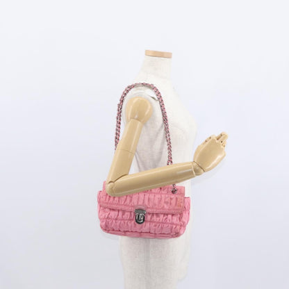 Prada PRADA Gathered Chain Shoulder Bag Nylon Pink Silver Authentic 161419