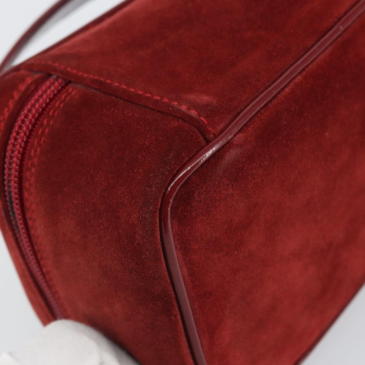 Gucci GUCCI Horsebit Vanity Bag Hand Bag Suede Red Gold 032 1705 0141 Authentic yk19984