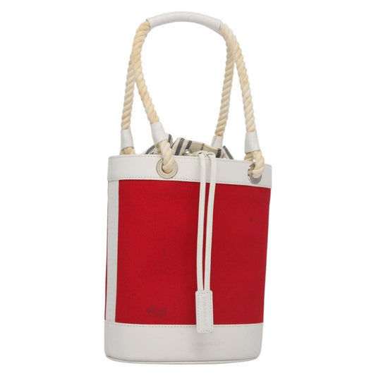 Burberry BURBERRY Blue Label Hand Bag Canvas Leather Red White Silver Authentic 113132