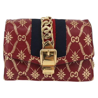 Gucci GUCCI GG Canvas Sylvie Sherry Line Chain Bag Leather Red 494646 Authentic BAZ806A