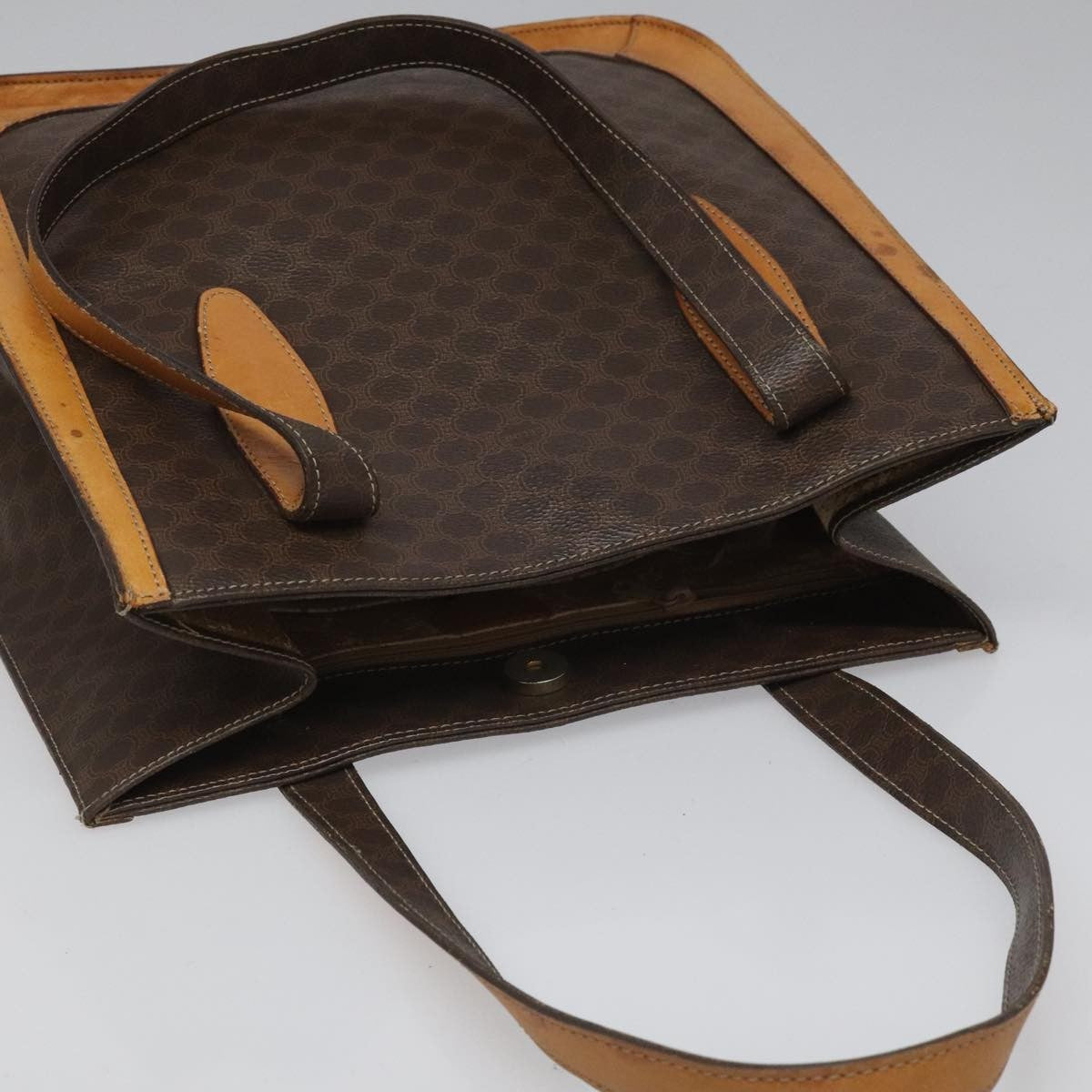 Celine CELINE Macadam Canvas Shoulder Bag PVC Leather Brown Gold Authentic 112747