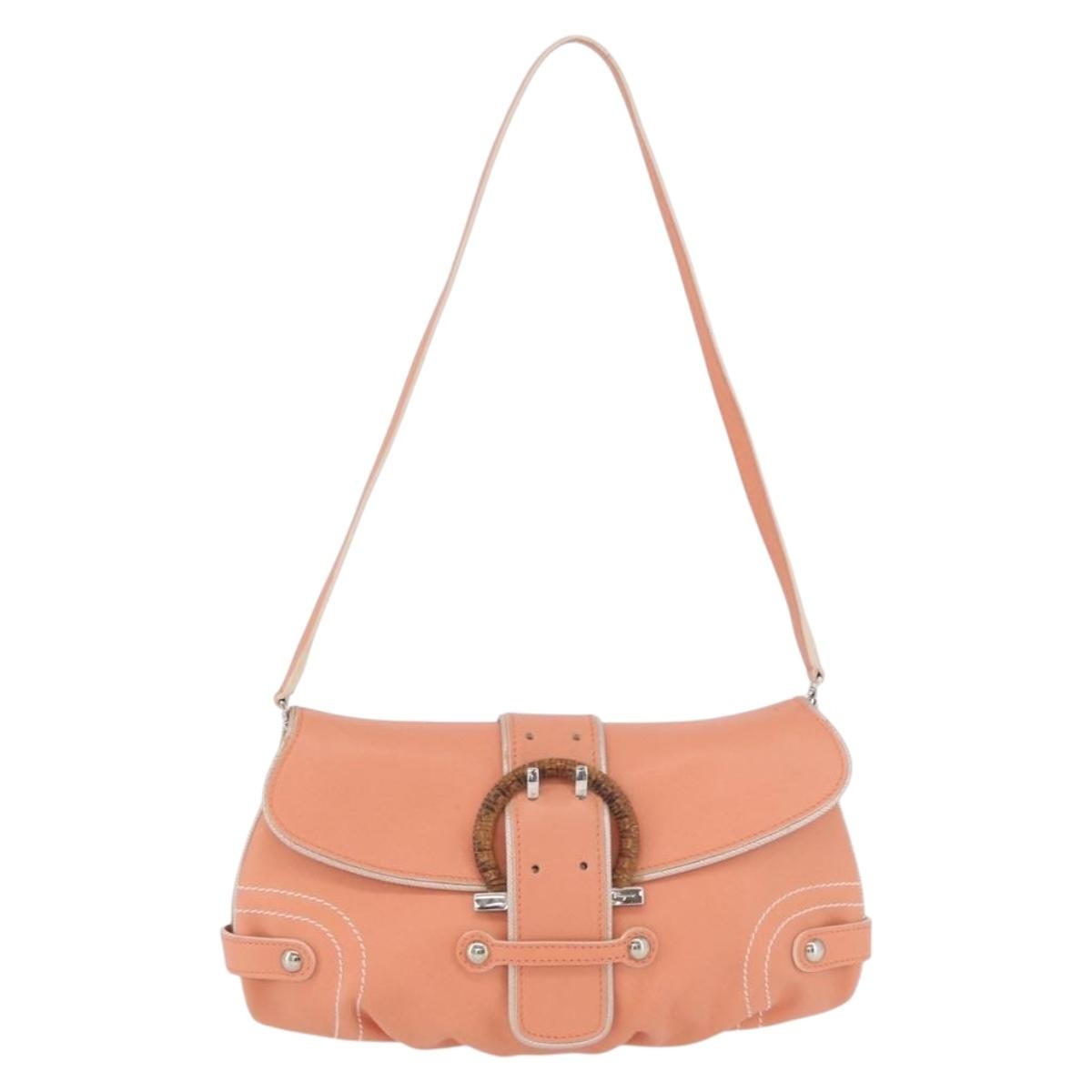 Salvatore Ferragamo Salvatore Ferragamo Gancini Shoulder Bag Leather Pink Silver Authentic BA11212