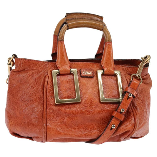Chloé Chloé Chloe Etel Hand Bag Leather 2way Orange Gold Authentic am9029