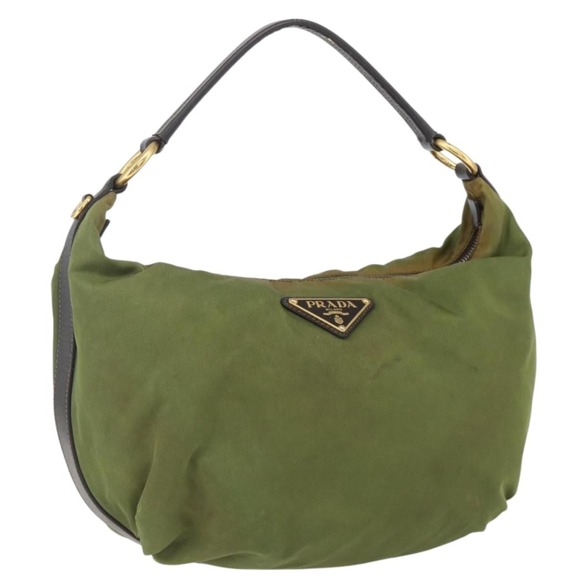 Prada PRADA Shoulder Bag Nylon Leather Khaki Gold Authentic 165173