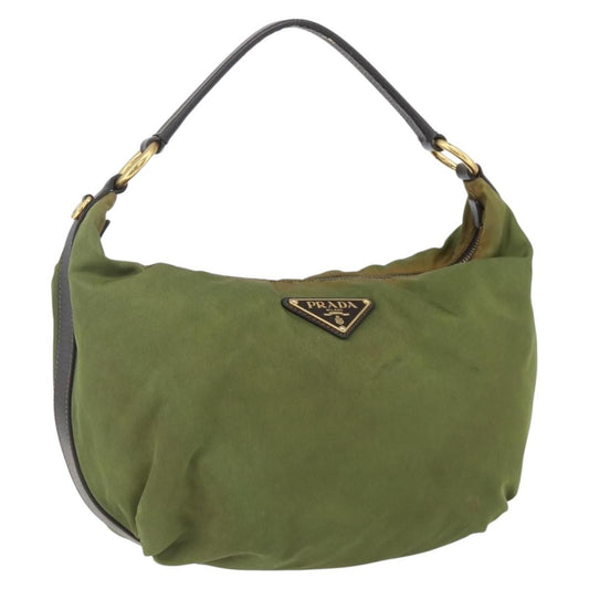 Prada PRADA Shoulder Bag Nylon Leather Khaki Gold Authentic 165173