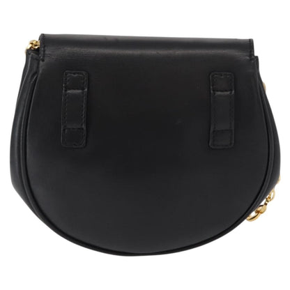 Salvatore Ferragamo Salvatore Ferragamo Chain Gancini Shoulder Bag Leather Black Gold Authentic 161032