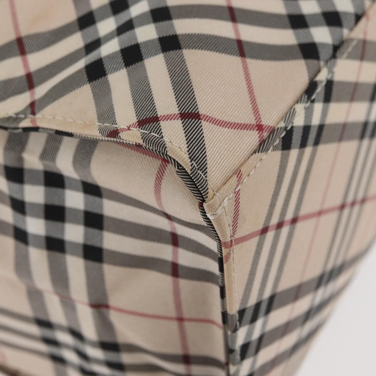 Burberry BURBERRY Nova Check Blue Label Hand Bag Nylon Beige Silver Authentic bs34396