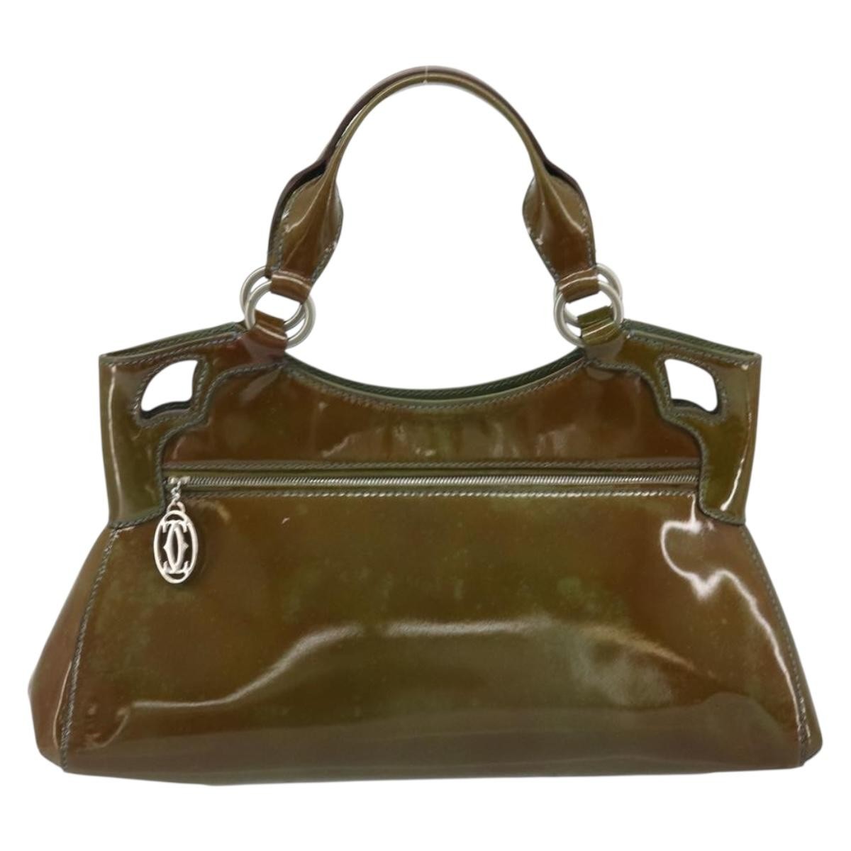Cartier CARTIER Marcello Hand Bag Patent leather Green Silver Authentic bs34215