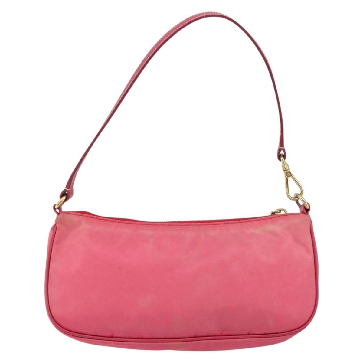 Prada PRADA Shoulder Bag Nylon Leather Pink Gold Authentic 155082