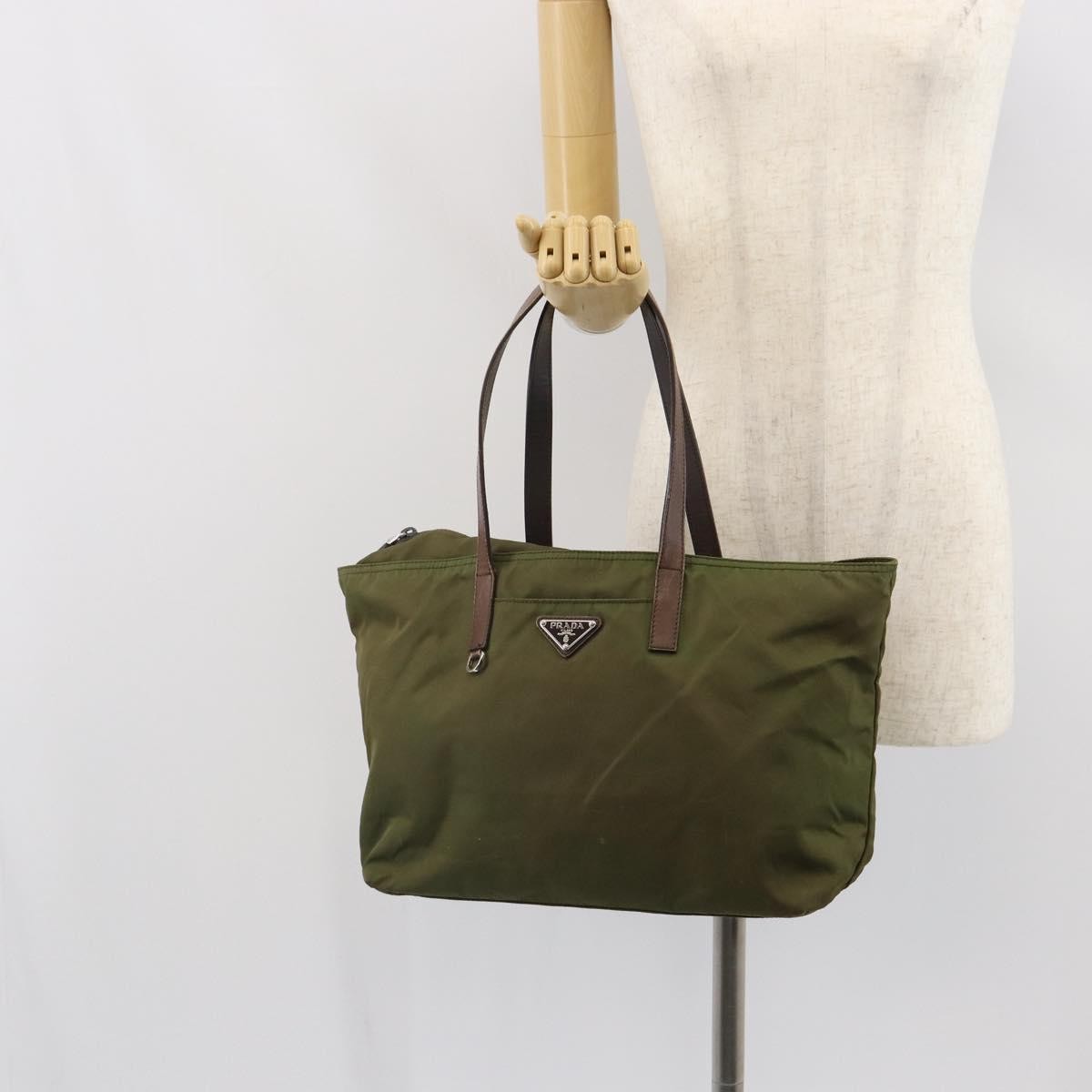 Prada PRADA Tote Bag Nylon Green Silver Authentic 157537