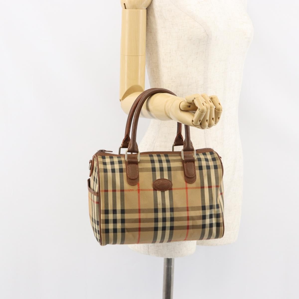 Burberrys Burberrys Nova Check Hand Bag Canvas Leather Beige Gold Authentic mr1638