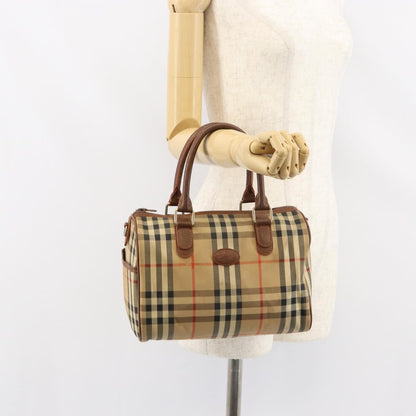 Burberrys Burberrys Nova Check Hand Bag Canvas Leather Beige Gold Authentic mr1638