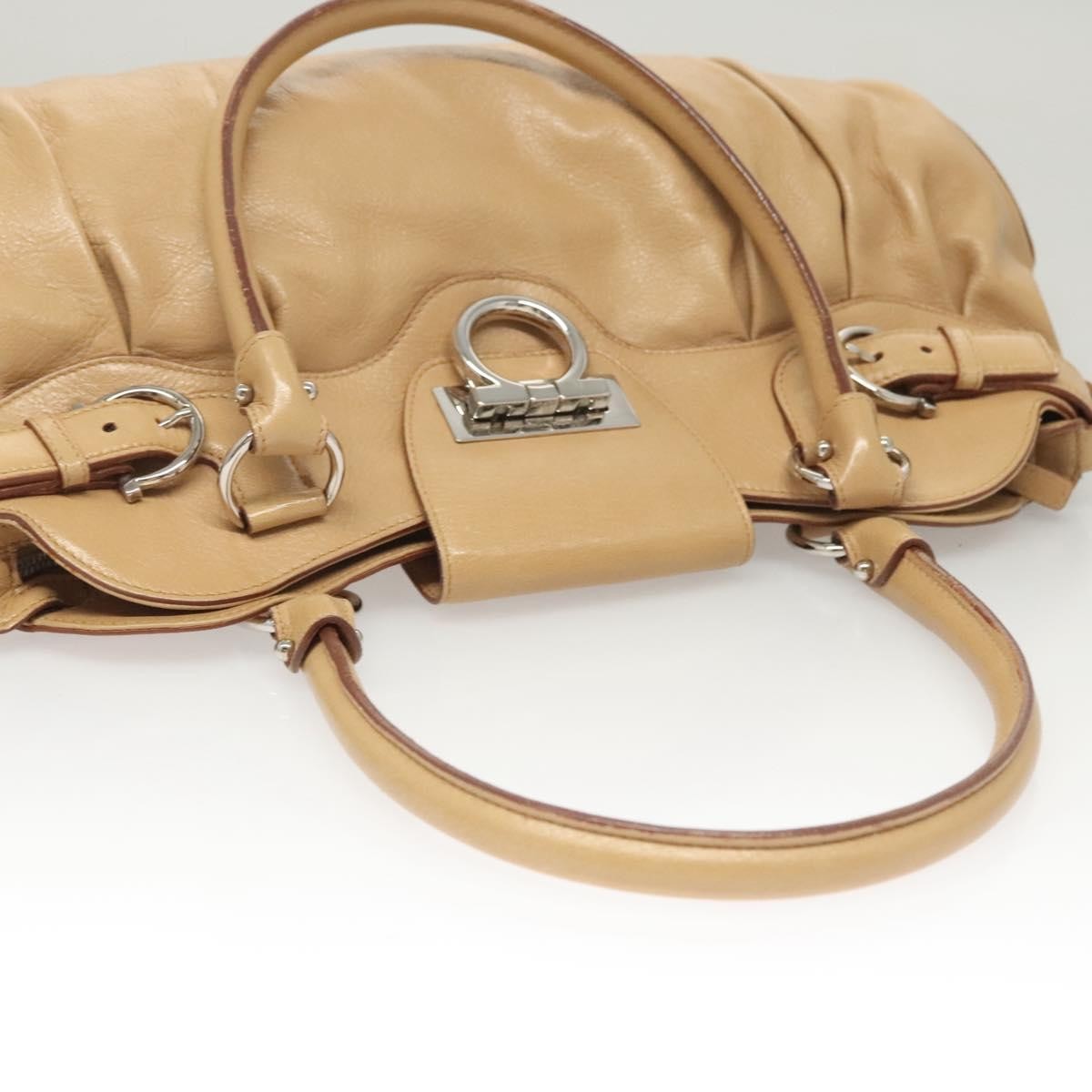 Salvatore Ferragamo Salvatore Ferragamo Gancini Hand Bag Leather Beige Silver Authentic 126621