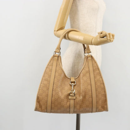 Gucci GUCCI GG Canvas Guccissima Jackie Bag Leather Gold Beige 203494 Authentic ep14099