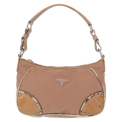 Prada PRADA Shoulder Bag Nylon Beige Silver Authentic 169041