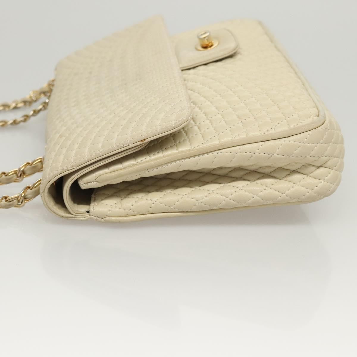 BALLY BALLY Chain Shoulder Bag Leather White Gold Authentic 124788
