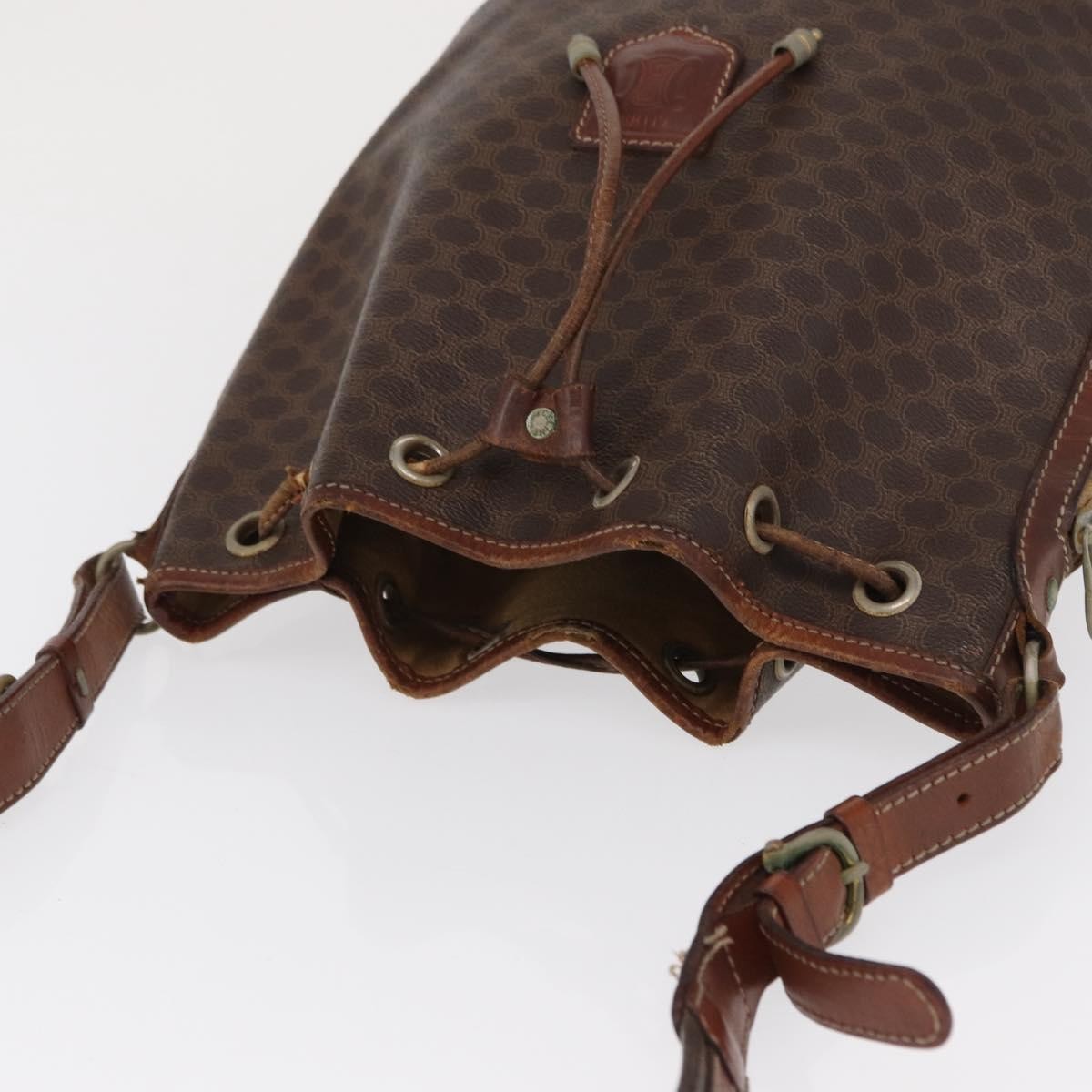Celine CELINE Macadam Canvas Shoulder Bag PVC Leather Brown Gold Authentic 162040