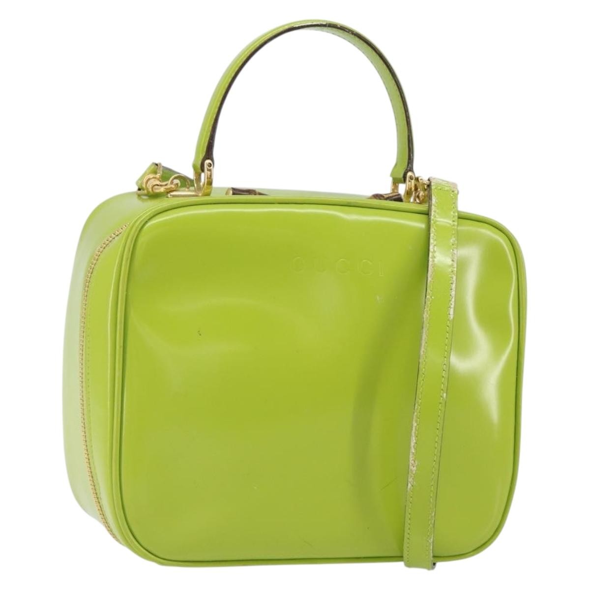 Gucci GUCCI Bamboo Hand Bag Enamel 2way Green Gold 000 2040 0323 Authentic 160576