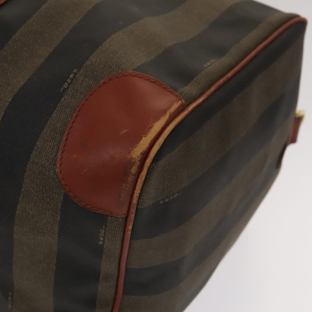 Fendi FENDI Pecan Canvas Boston Bag Black Brown gold Authentic ep10025