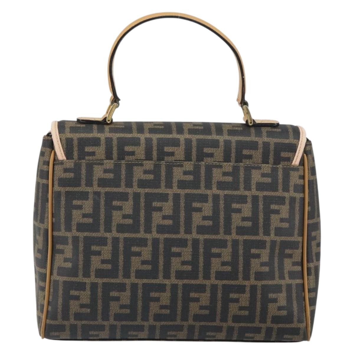 Fendi FENDI Zucca Canvas Hand Bag PVC Brown Black Authentic 158200