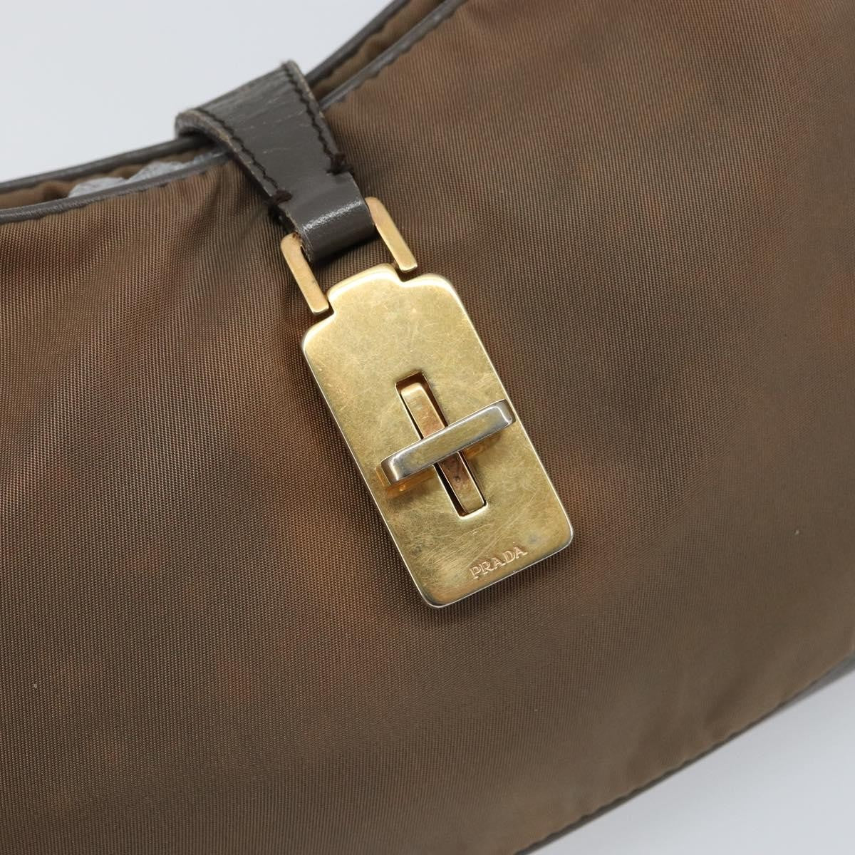 Prada PRADA Hand Bag Nylon Leather Gold Brown Authentic mr1761