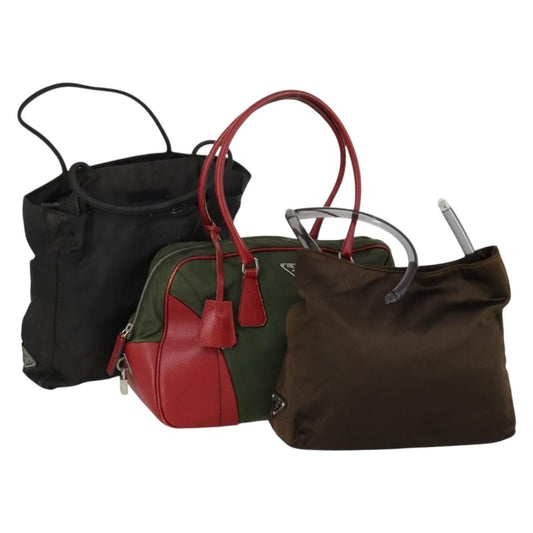 Prada PRADA Tote Bag Nylon 3 Set Black Khaki Authentic 151704