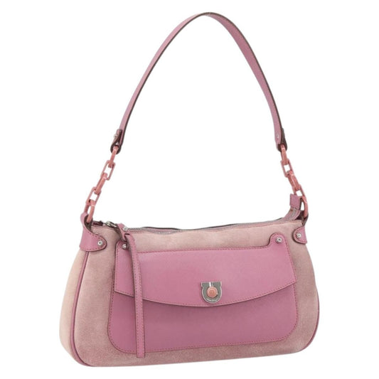 Salvatore Ferragamo Salvatore Ferragamo Gancini Shoulder Bag Suede Pink Silver Authentic 166453