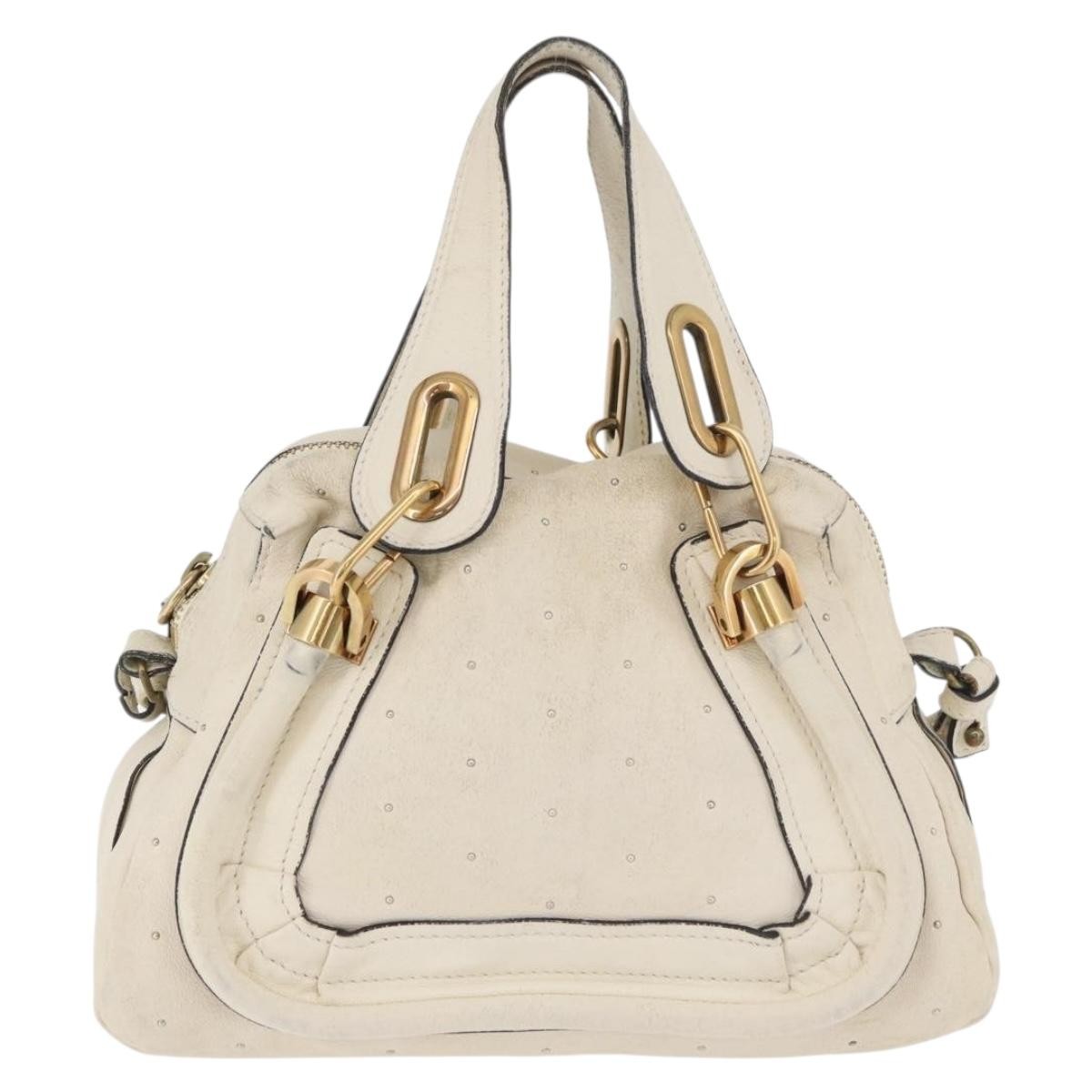 Chloé Chloé Chloe Paraty Hand Bag Leather 2way White Gold Authentic 177045