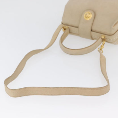 Celine CELINE Hand Bag Leather 2way Beige Gold Authentic 166991