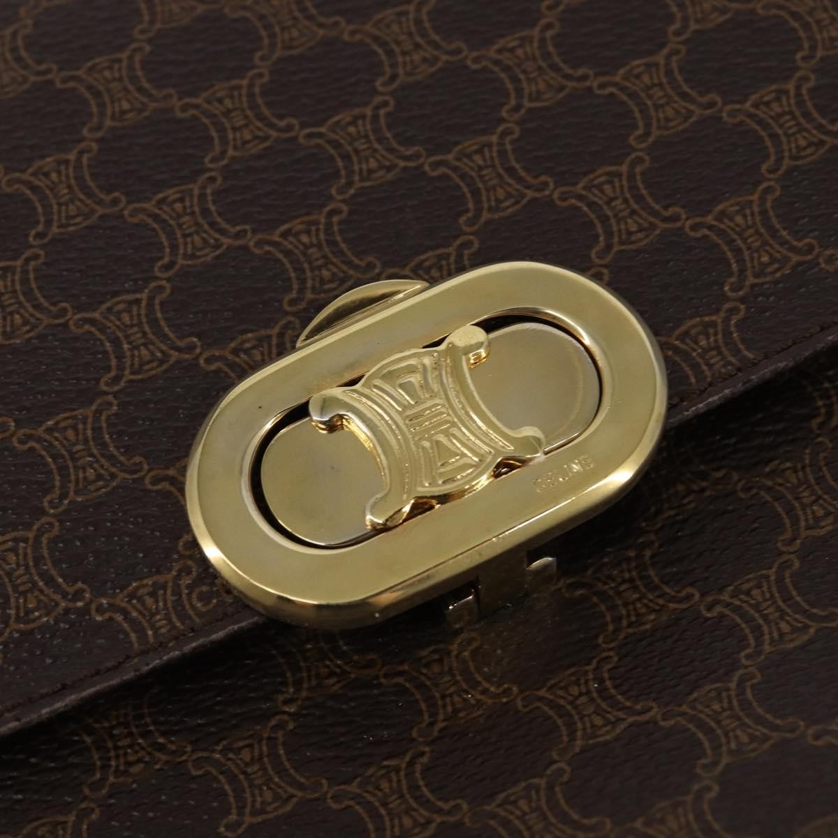 Celine CELINE Macadam Canvas Shoulder Bag PVC Leather Brown Gold Authentic 128916