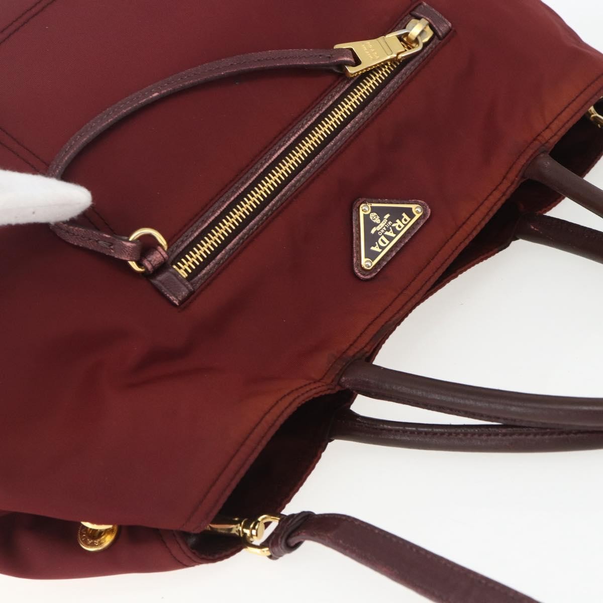 Prada PRADA Hand Bag Nylon 2way Bordeaux Gold Authentic 163074