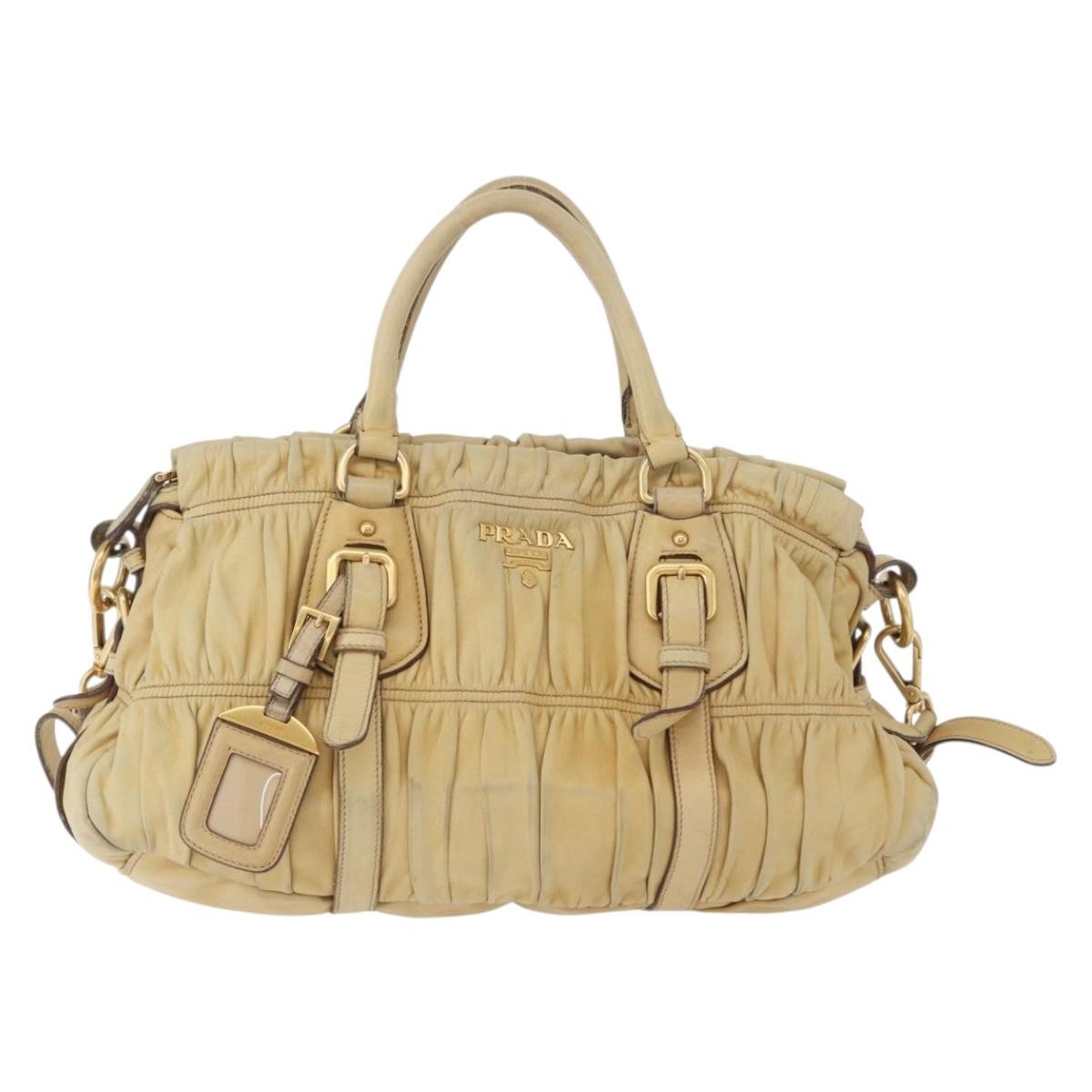 Prada PRADA Hand Bag Leather 2way Ivory Gold Authentic 173213