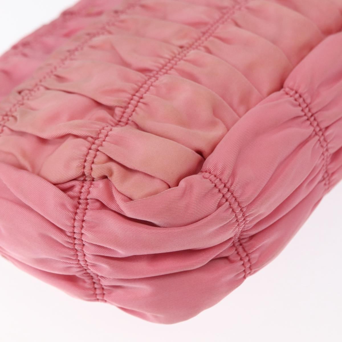 Prada PRADA Gathered Chain Shoulder Bag Nylon Pink Silver Authentic 161419