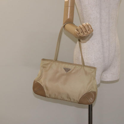 Prada PRADA Tote Bag Nylon Leather Beige Silver Authentic 129939