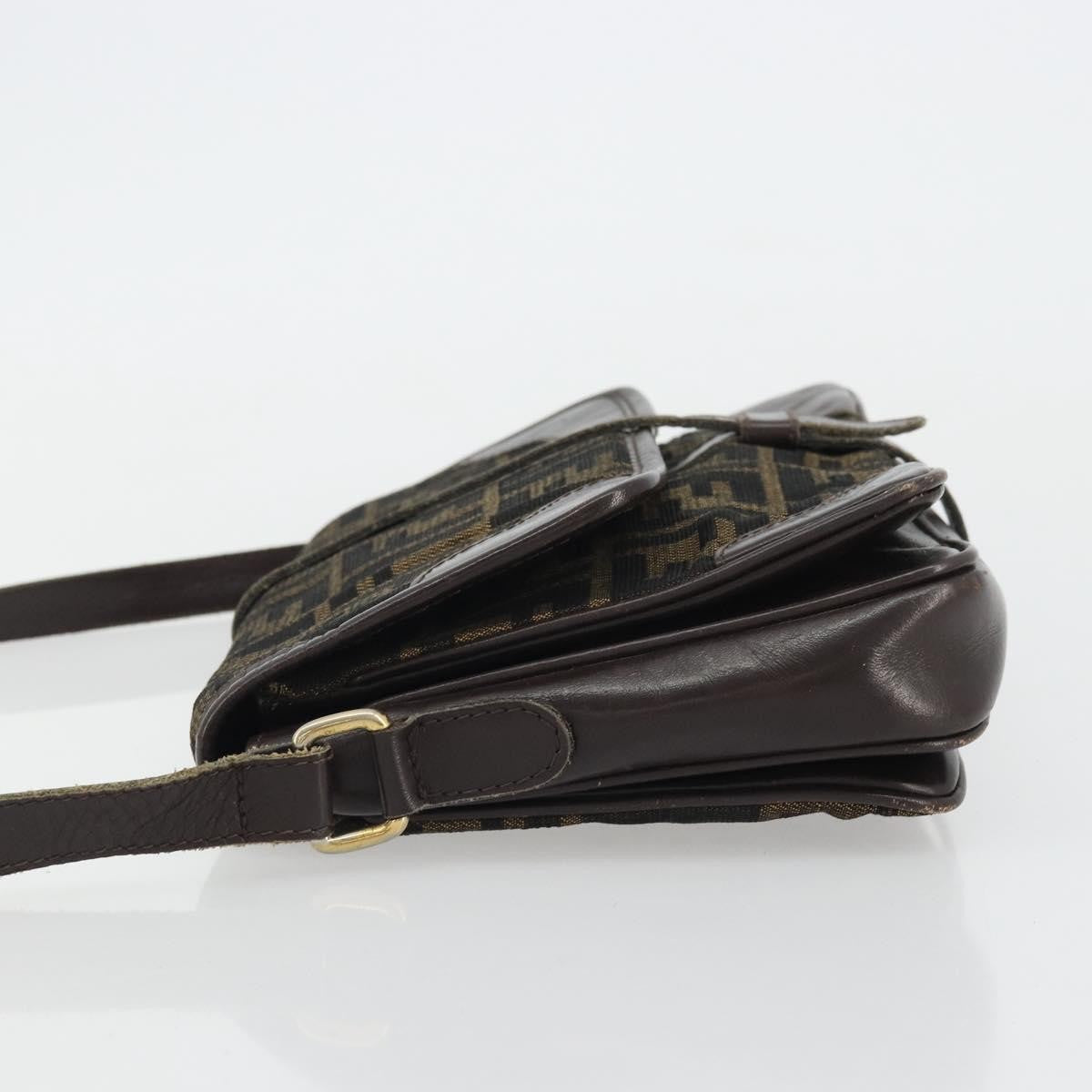 Fendi FENDI Zucca Canvas Shoulder Bag Black Brown Authentic YKZ1111